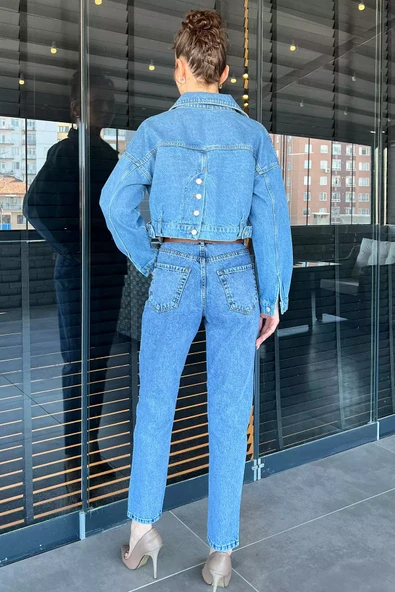 Buzmavisi Kadın Kemer Detaylı Mom Jean Kot Pantolon - 5