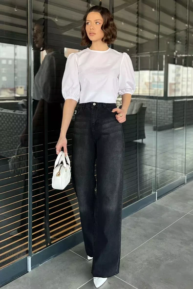 Siyah Kesik Paça Kadın Mom Jean Kot Pantolon - 2