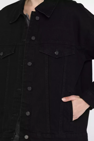 Siyah Kadın Oversize Jean Kot Ceket - 5