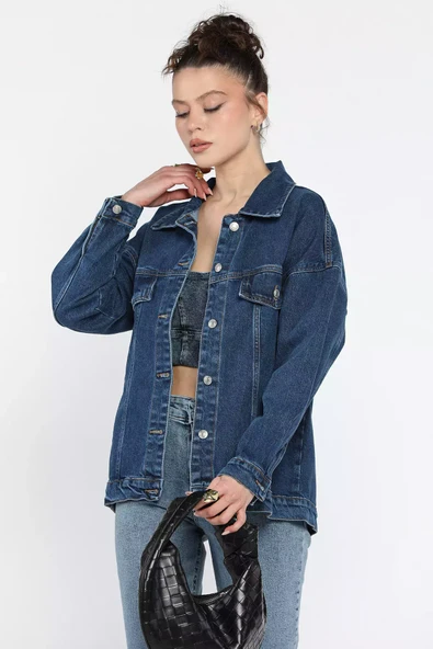 Koyumavi Oversize Kadın Jean Kot Ceket - 1