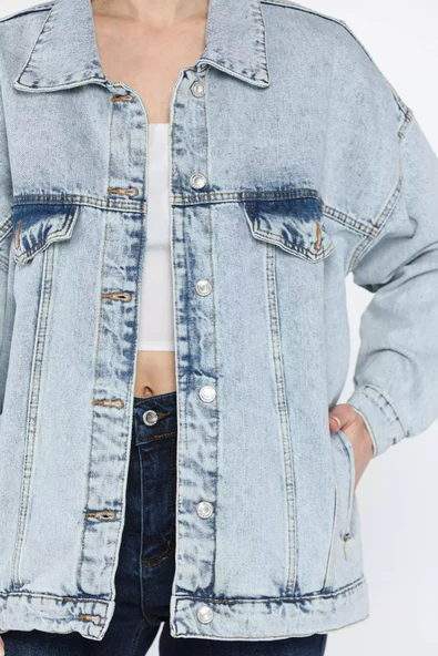 Buzmavisi Kadın Oversize Jean Kot Ceket - 4
