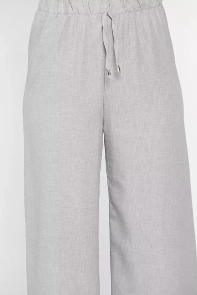 Gri Bel Lastikli Bol Paça Pantolon - 4