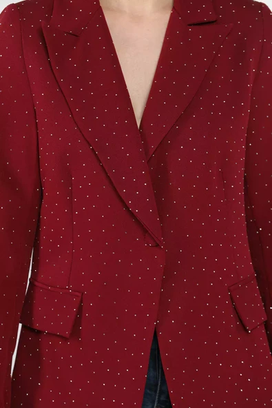 Bordo Taş Detaylı Kadın Tarz Blazer Ceket - 4
