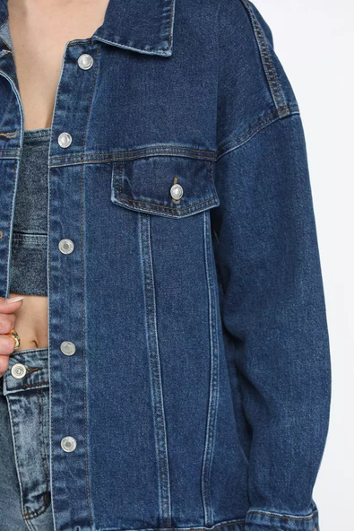 Koyumavi Oversize Kadın Jean Kot Ceket - 4