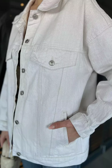 Taş Oversize Kadın Jean Kot Ceket - 3