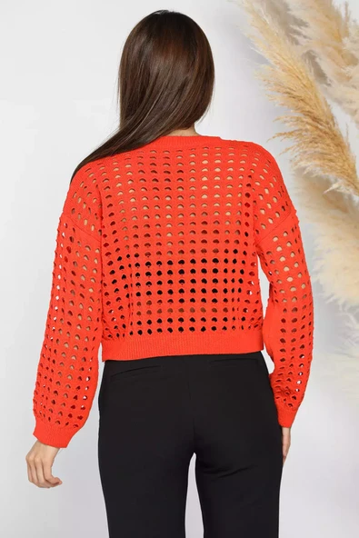 Orange Ajurlu Mevsimlik Triko Bluz - 3