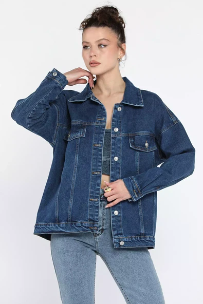 Koyumavi Oversize Kadın Jean Kot Ceket - 2