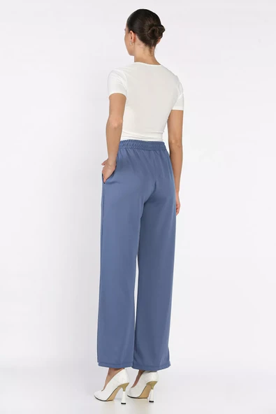 İndigo Bel Lastikli Çimalı Bol Paça Pantolon - 3