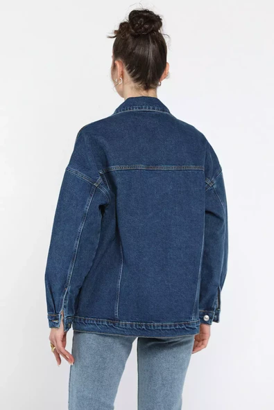 Koyumavi Oversize Kadın Jean Kot Ceket - 3