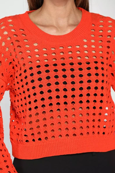 Orange Ajurlu Mevsimlik Triko Bluz - 4