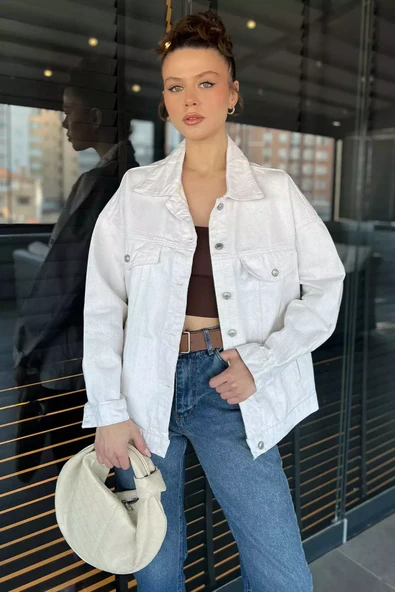 Taş Oversize Kadın Jean Kot Ceket - 1