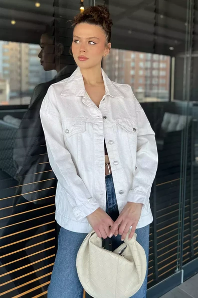 Taş Oversize Kadın Jean Kot Ceket - 2