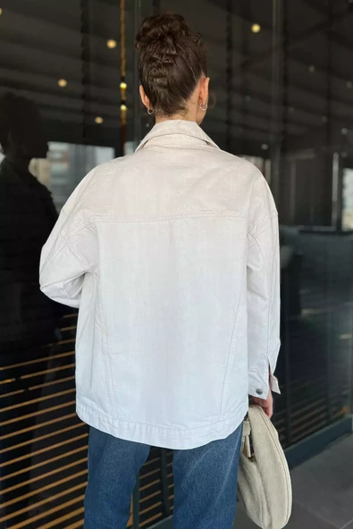Taş Oversize Kadın Jean Kot Ceket - 4
