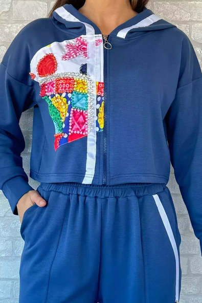 İndigo Dijital Baskılı Sweat Pantolon Eşofman Takımı - 3