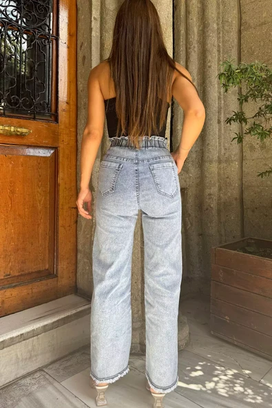 Buzmavisi Kadın Yüksek Bel Paça Püsküllü Taş Detaylı Likralı Jean Kot Pantolon - 4