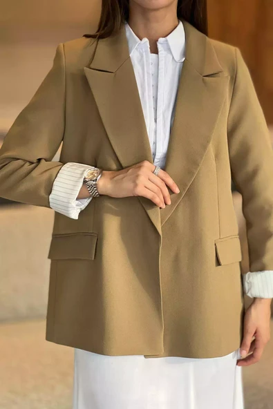 Haki Kadın Astarlı Blazer Ceket - 4