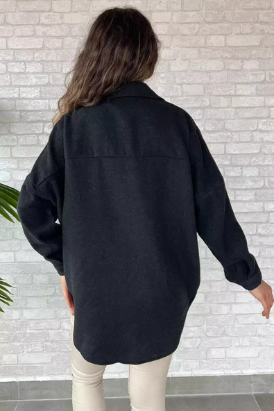 Antrasit Kadın Oversize Kaşe Gömlek Ceket - 4
