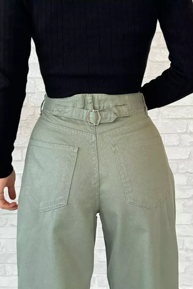 Haki Arkası Tokalı Kadın Gabardin Pantolon - 3