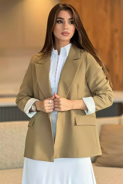 Haki Kadın Astarlı Blazer Ceket - 1
