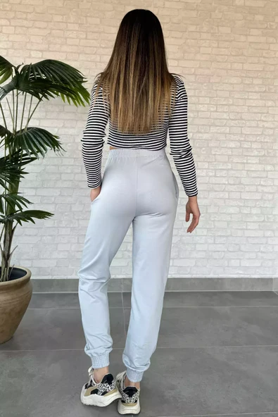 Gri Kadın Bel Ve Paça Lastikli Eşofman Altı - 4