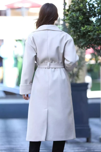 Taş Kadın Astarlı Oversize Arka Yırtmaçlı Kaşe Kaban - 4