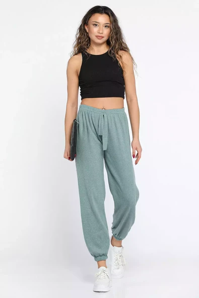 Siyah-gri-mint Fitilli Paça Lastikli 3 Lü Pantolon - 2