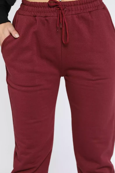 Bordo Paça Lastikli Kadın Jogger Eşofman Altı - 4