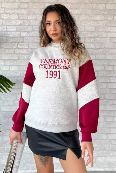 Gribordo Üç İplik Şardonlu Renk Garnili Kadın Sweatshirt - 1