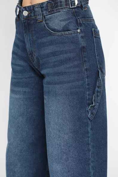Koyumavi Cep Detaylı Kadın Mom Jean Kot Pantolon - 4