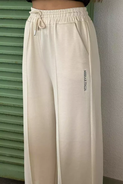Taş Kadın Yüksek Bel Yazı Baskılı Çimalı Bol Paça Pantolon - 3