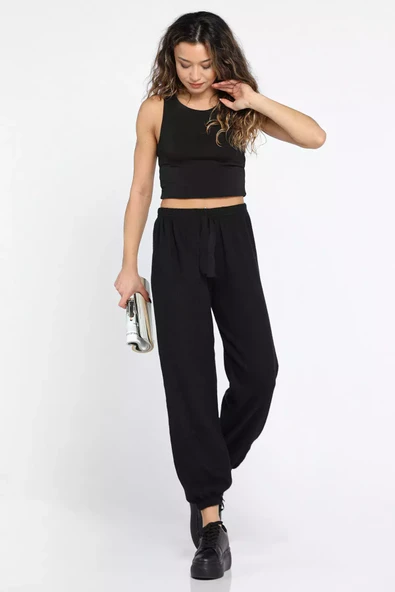 Siyah-gri-mint Fitilli Paça Lastikli 3 Lü Pantolon - 5