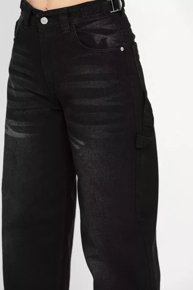 Siyah Cep Detaylı Kadın Mom Jean Kot Pantolon - 4