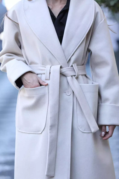 Taş Kadın Astarlı Oversize Arka Yırtmaçlı Kaşe Kaban - 3