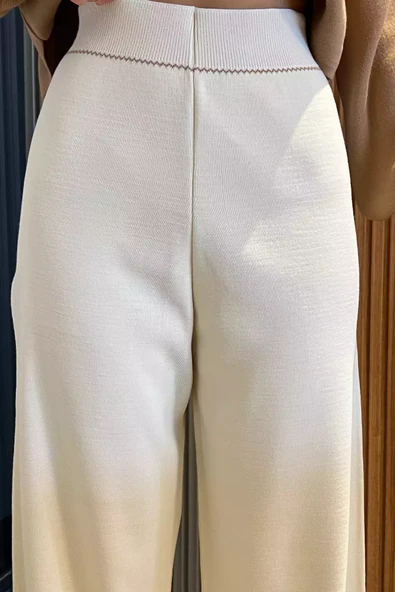 Krem Kadın Triko Pantolon - 3