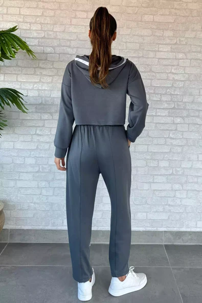 Gri Dijital Baskılı Sweat Pantolon Eşofman Takımı - 4