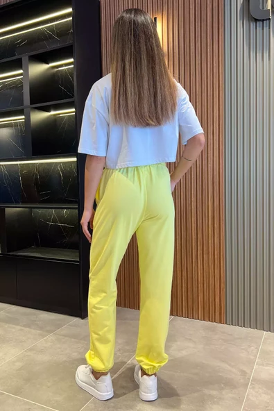 Sarı Paça Lastikli Kadın Jogger Eşofman Altı - 3