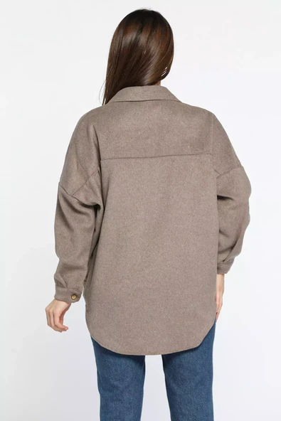 Vizon Kadın Oversize Kaşe Gömlek Ceket - 3