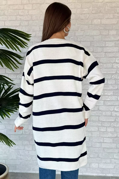 Kremlacivert Çizgili Triko Hırka - 8