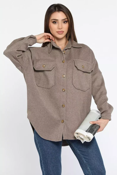 Vizon Kadın Oversize Kaşe Gömlek Ceket - 1