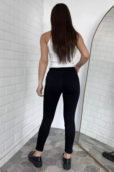 Siyah Yüksek Bel Ful Likralı Kadın Pantolon - 3