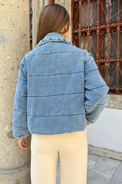 Mavi Kadın Astarlı Çift Cepli Mont - 3