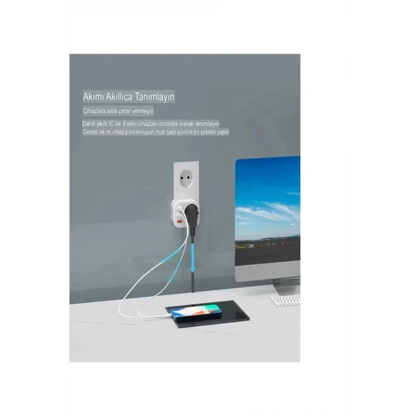 ACL  AC-115 2500W 3.4A 4-in-1, 2xUSB-A 1xUSB-C Portlu Şarj Adaptörü Priz  Seyahat Şarj - 3