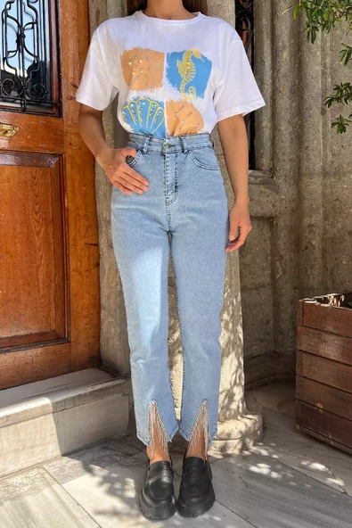 Buzmavisi Paça Yırtmaçlı Likralı Kadın Jean Kot Pantolon - 3