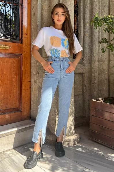 Buzmavisi Paça Yırtmaçlı Likralı Kadın Jean Kot Pantolon - 2