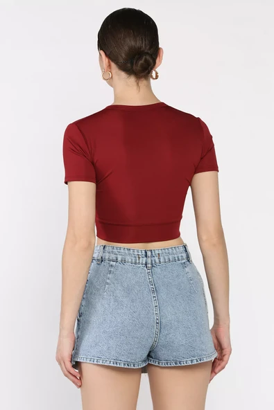 Mavi Yüksek Bel Pileli Jean Kot Şort Etek - 3
