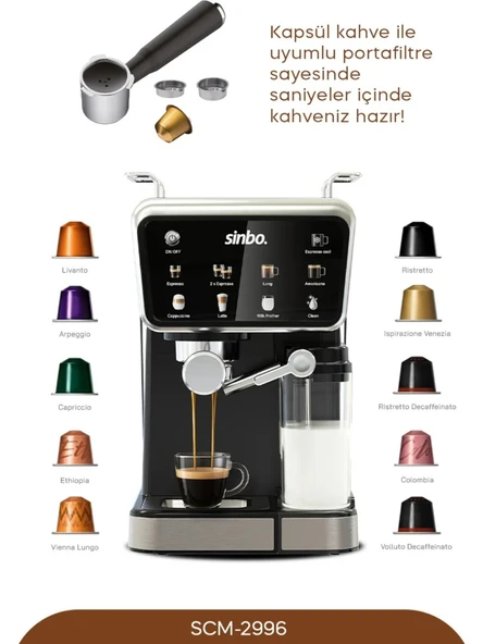 Sinbo SCM 2996 Kapsül Kahve Aparatlı Espresso Makinesi - 2