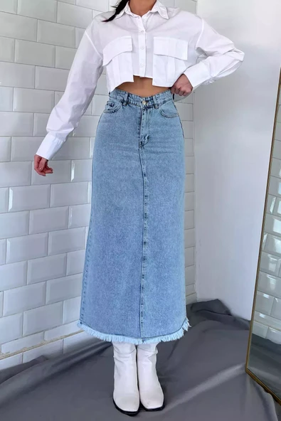 Buzmavisi Püsküllü Jean Kot Etek - 3