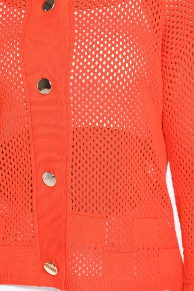 Orange Gold Düğme Detaylı Ajurlu Kadın Triko Örme Hırka - 1