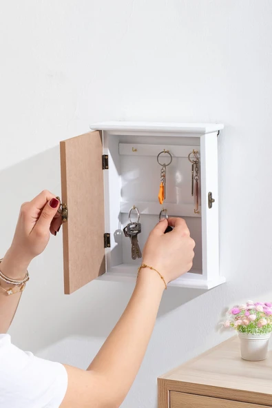 Porsima  Duvara Montajlı Dekoratif Anahtarlık Dolabı - Duvar Askılı Anahtar Sak. Kabini 18,5X25,5cm - 2