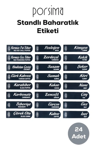 Porsima 12li Standlı Etiketli Yapışkanlı Kaşıklı Kapaklı Baharatlık Sak Kabı Set Bakır/Beyaz - Resim 4